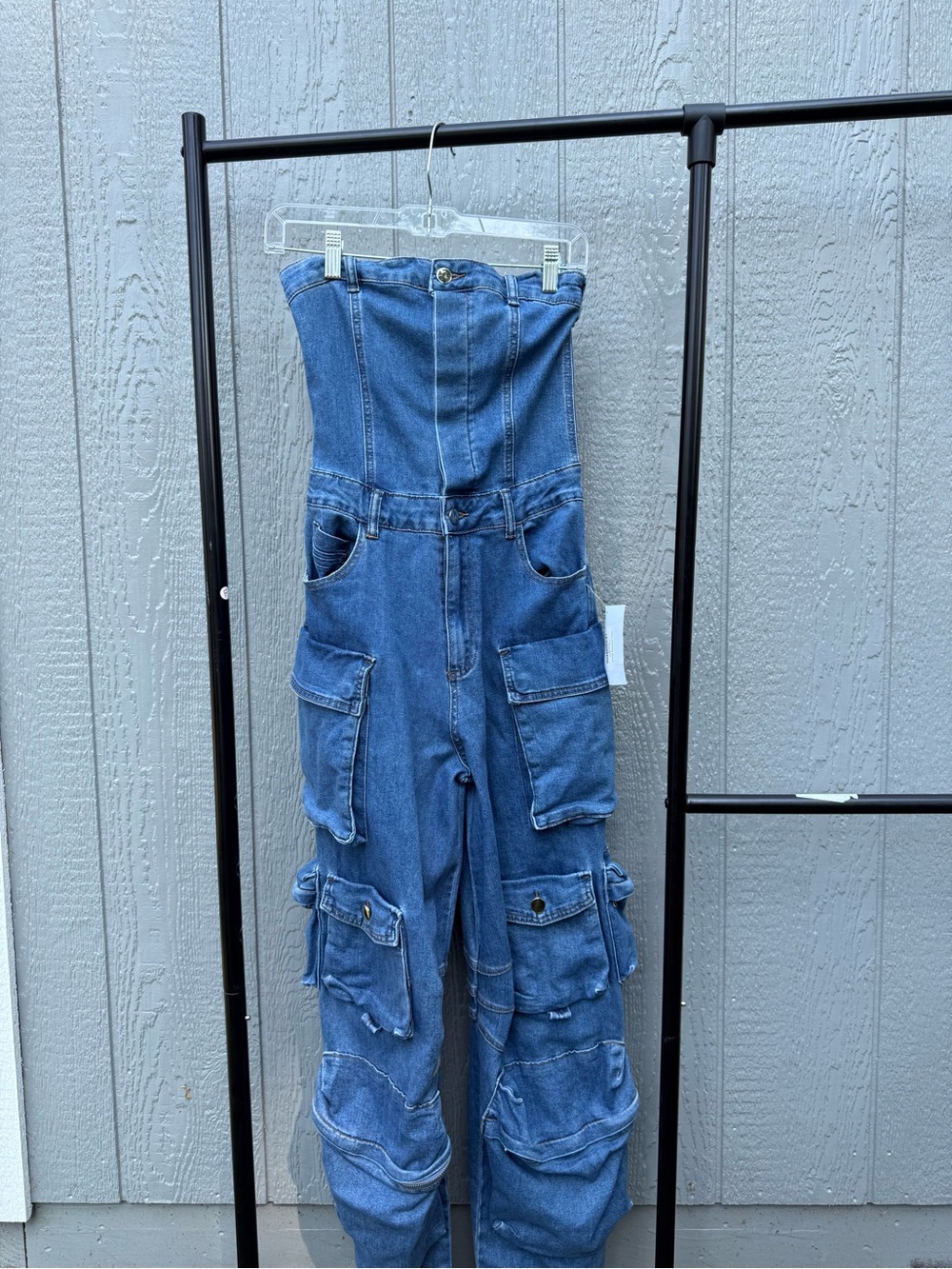 Women’s Denim Strapless Cargo Jumpsuit - Size Small - Picture 2 of 6